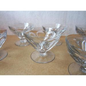 Six Baccarat Crystal Champagne Glasses, Stamped Talleyrand Model, In Perfect Condition.