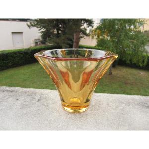 Daum Cross Of Lorraine Nancy France, Beautiful Orange Bowl With Cut Sides, Art Deco Period 1930.