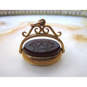 Beautiful 19th Century 9k Gold And Carnelian Mc Monogram Intaglio Charm Seal
