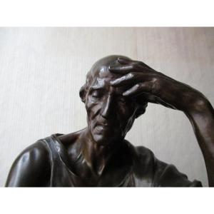 19th-century Bronze Sculpture, "study And Meditation," Signed Paul Dubois, Cast By Barbedienne Collas