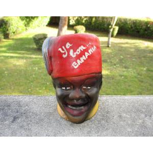 Antique Beautiful Plaster Advertisement, Head Of A Senegalese Rifleman, Cocoa, Banania Chocolate.