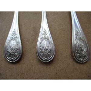 11 Beautiful Small Solid Silver Teaspoons, Minerva Hallmark, Monogrammed Initials Ld