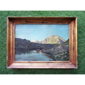 Ernest Hareux Superb Nineteenth Painting Lac De Pétarel Valgaudémar Grenoble Ecrins Montagne.