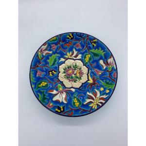 Enamels Of Longwy - Bezel In Enamels Encircled On Earthenware Decorated With Flowers