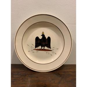 Earthenware Plate With Crowned Black Eagle On Lightning Stick, 19th Century