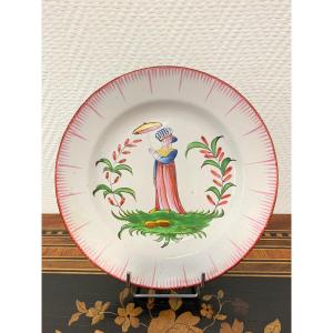 Madame Bernard Plate With Umbrella In Islettes Earthenware, 19th Century
