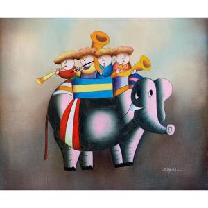 Joyce Roybal - Children Musicians And Elephant