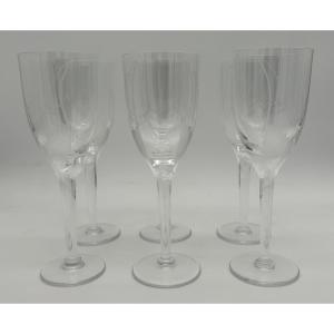Set Of Six Crystal Champagne Flutes - Lalique 
