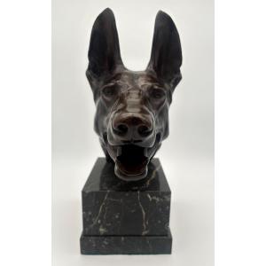  Bronze German Shepherd Head “alert” - Max Le Verrier (1891-1973)