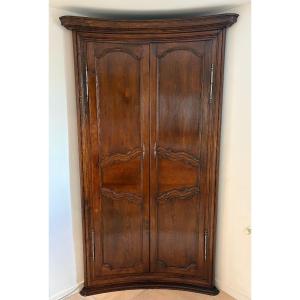Rare Concave Corner Cupboard In Solid Oak