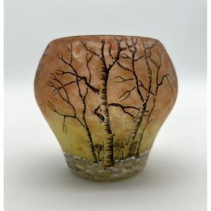 Daum Nancy Vase In Multi-layered Glass With Undergrowth Decoration