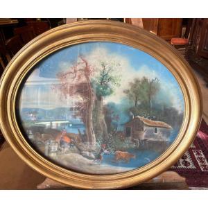 Pastel Rural Landscape Animated With Figures On A Path