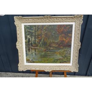 R Esser Paysage d'Automne Sous Bois En Bord d'Eau