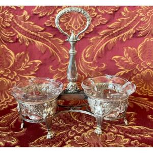 Salt And Pepper Shaker Set, Empire Period, Solid Silver And Crystal.
