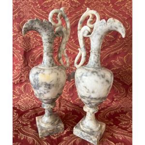 Pair Of Alabaster Ewers