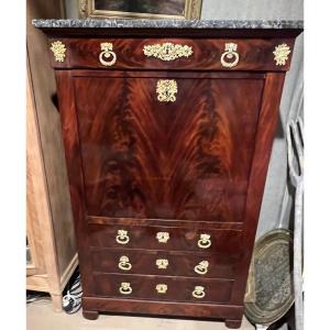 Secretary In Flamed Mahogany Stamped By Delevaux, Restoration Period.