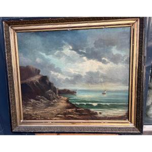 Painting, Oil-on-canvas, Marine, Seaside, Godchaux 