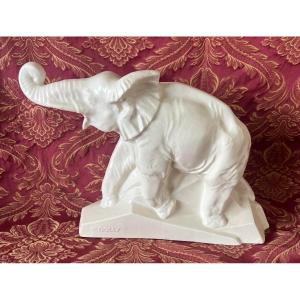 Dolly - Elephant In Cracked Earthenware Signed Le Jan.