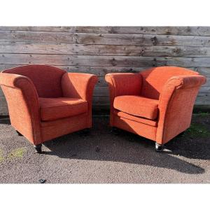 Pair Of Fabric Club Chairs, Art Deco Style
