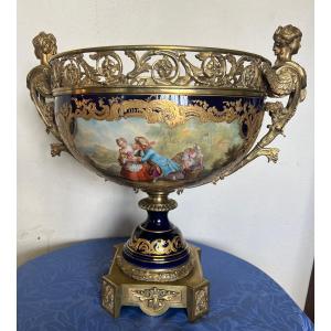 Sèvres Porcelain Cup, Oven-baked Blue, Bronze Mount