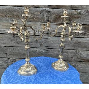 Pair Of Silvered Bronze Candelabra In The Louis XV-rocaille Style, Boin Taburet Paris
