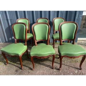 6 Chairs In The Same Model, Louis XV Style, Natural Wood, Walnut Stained