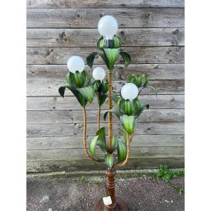 Palm Tree Shaped Floor Lamp In Metal And Wood
