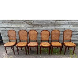 Six Cane-backed Mahogany Chairs, Neo-classical Style 