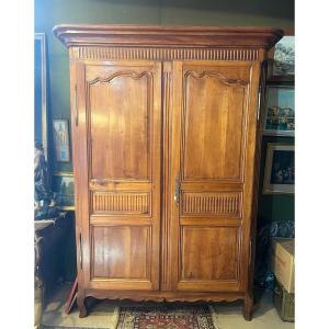 Transitional Style Cherry Wood Linen Wardrobe, 19th Century