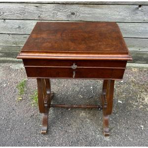 Mahogany Book Table, Lyre Model, Napoleon III Period