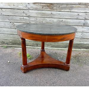 Empire Style Mahogany Pedestal Table With Polished Granite Top.