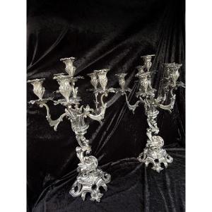 Pair Of Large Silvered Bronze Candelabra – Louis XV Style