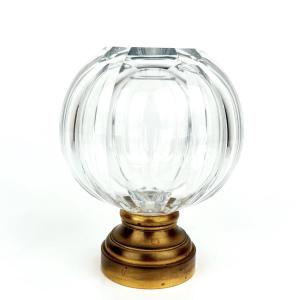 Signed Baccarat Crystal Staircase Ball Finial – 19th Century, 8 Facets, Bronze Base