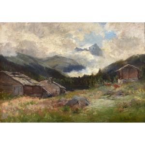 Armand-auguste Balouzet (1858-1905) - Alps Landscape - Oil On Canvas