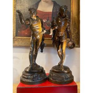 Pair Of Bronzes With Brown Patina – Auguste Louis Lalouette (1826–1883) French Sculptor.