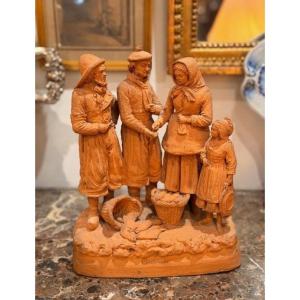 Eugène Blot (1830-1899) Terracotta Depicting A Fish Market Scene