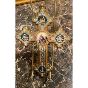 Religious Cross In Roman Micro-mosaic – Grand Tour – Italy 19th Century