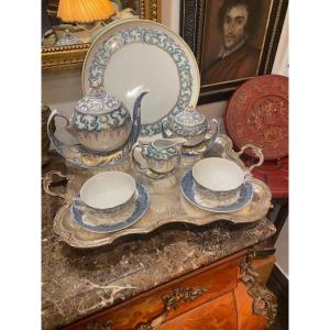 Monaco Porcelain Tête-à-tête Service – Atlantis Pattern – Oriental Blue, Green And Gold Decor 