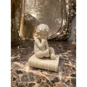 Biscuit Müller – Little Girl Sitting On A Book – Polychrome Porcelain – Circa 1900