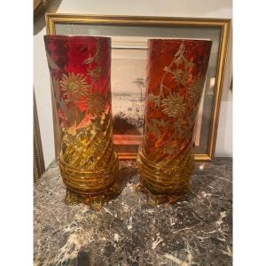 Pair Of Japanese-style Roller Vases – Attributed To Legras – Circa 1900 – Art Nouveau Period