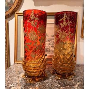 Pair Of Japanese-style Roller Vases – Attributed To Legras – Circa 1900 – Art Nouveau Period