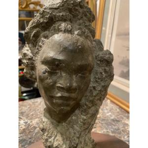 Henri Marie-rose (1922-2010) - Head Of An African Woman, Stone Sculpture