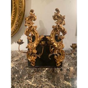 Pair Of Florentine Wall Sconces In Carved And Gilded Wood - Rocaille Style, Circa 1870