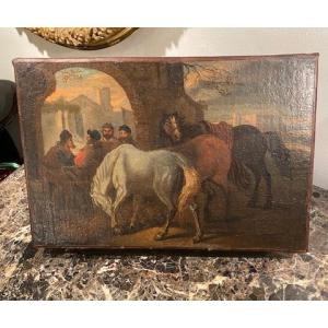 Attributed To Pieter Van Bloemen - Country Scene With Horses And Squires