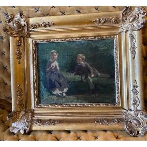 Germain Paget (1817-1884) - Portrait Of Marie And Aimé Paget In A Country Landscape
