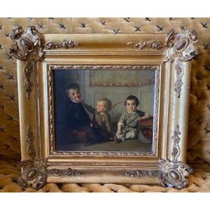Germain Paget (1817-1884) - Interior Scene Of Auguste And Léon Paget With Armand Morel