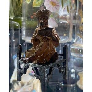 Orientalist Bronze From Vienna – Bedouin Writing While Seated On A Stool