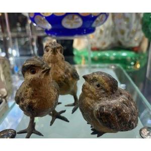 Rare Viennese Bronze – Family Of Polychrome Sparrows