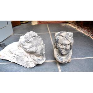 Pair Of 16th Century Gothic Stone Andirons