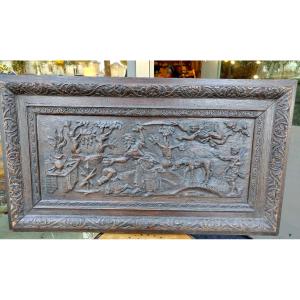 The Sacrifice Of Abraham Carved Wood Panel 17th Century